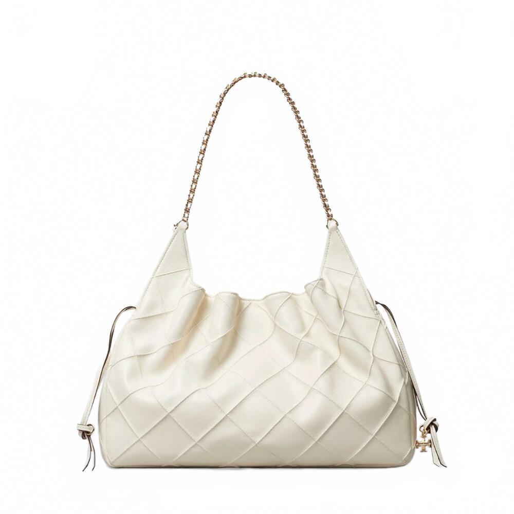 NEW TORY BURCH fleming large tote in light cream